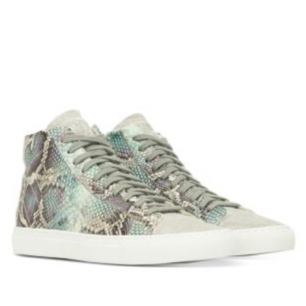 P448 Women's Snake Print High-Top Sneakers Size 37 US 7 Teal Purple Black